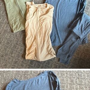 Ribbed Long Sleeve Tops Set in Blue, Beige, and Olive